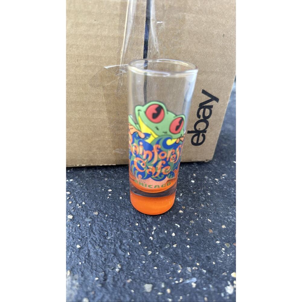 Rainforest Cafe Chicago Shot Glass 4" Tall Frog Orange Bottom Souvenir